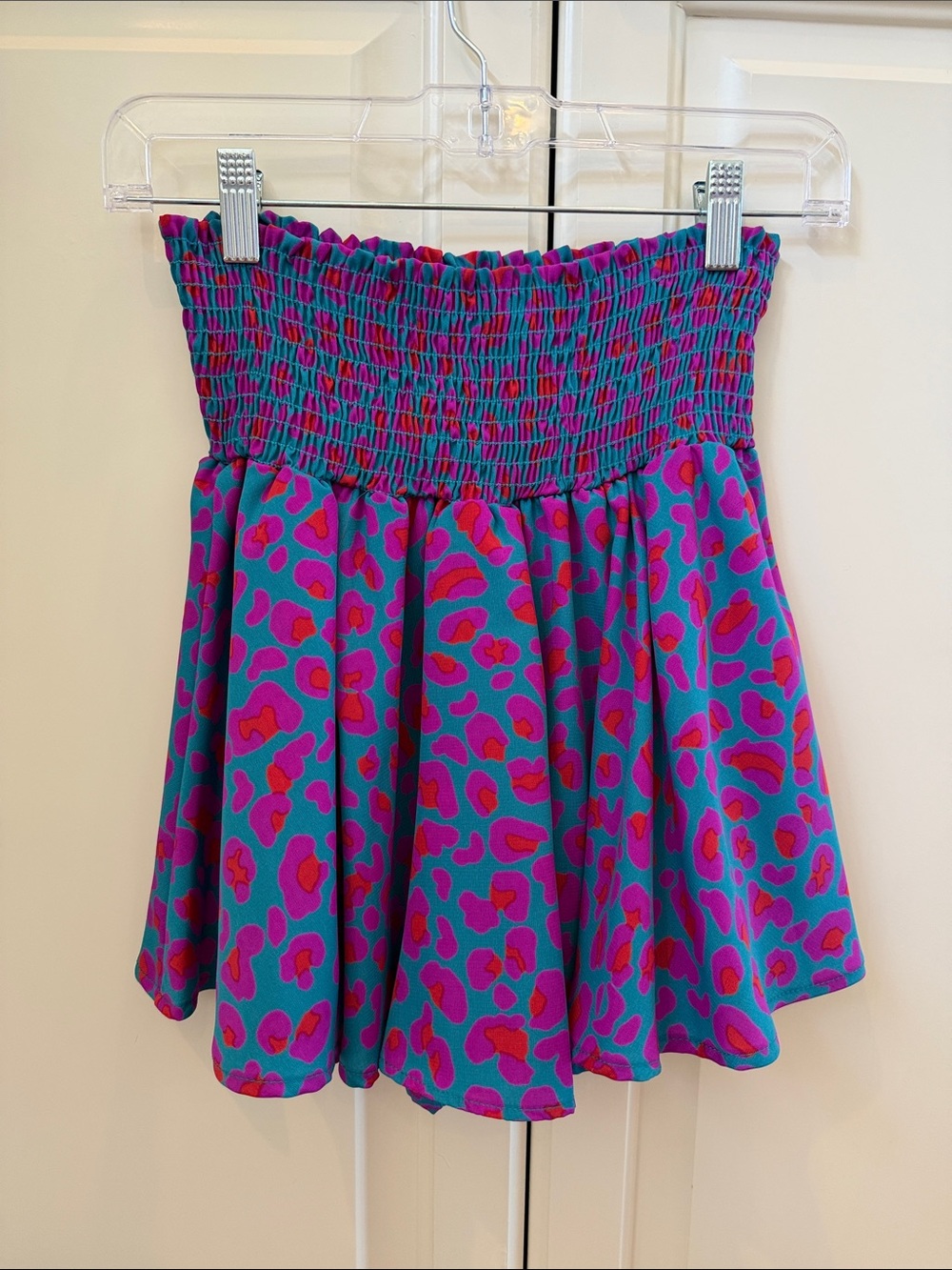 Karlie Smocked Waist Turquoise & Pink Leopard Skater Skort